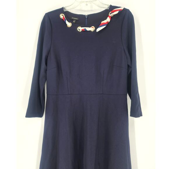 Talbots Navy Fit & Flare Dress w/ Grommet Scarf Detail Size 8 - Picture 6 of 12